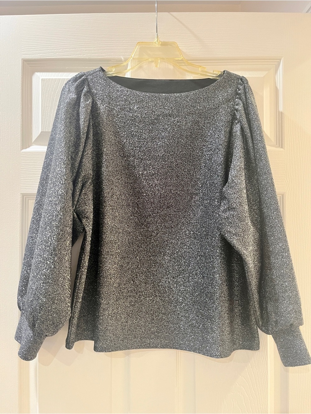 LOFT Metallic Black Puff-Sleeve Top